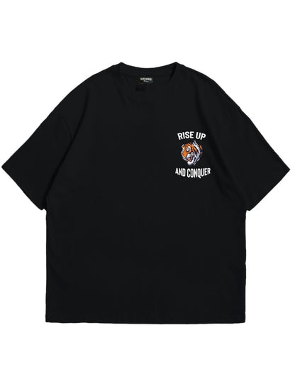 KALESH rising tiger black unisex drop shoulder tshirt